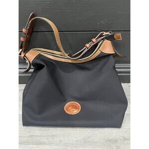 Dooney & Bourke Medium Black Canvas With Brown Leather Straps